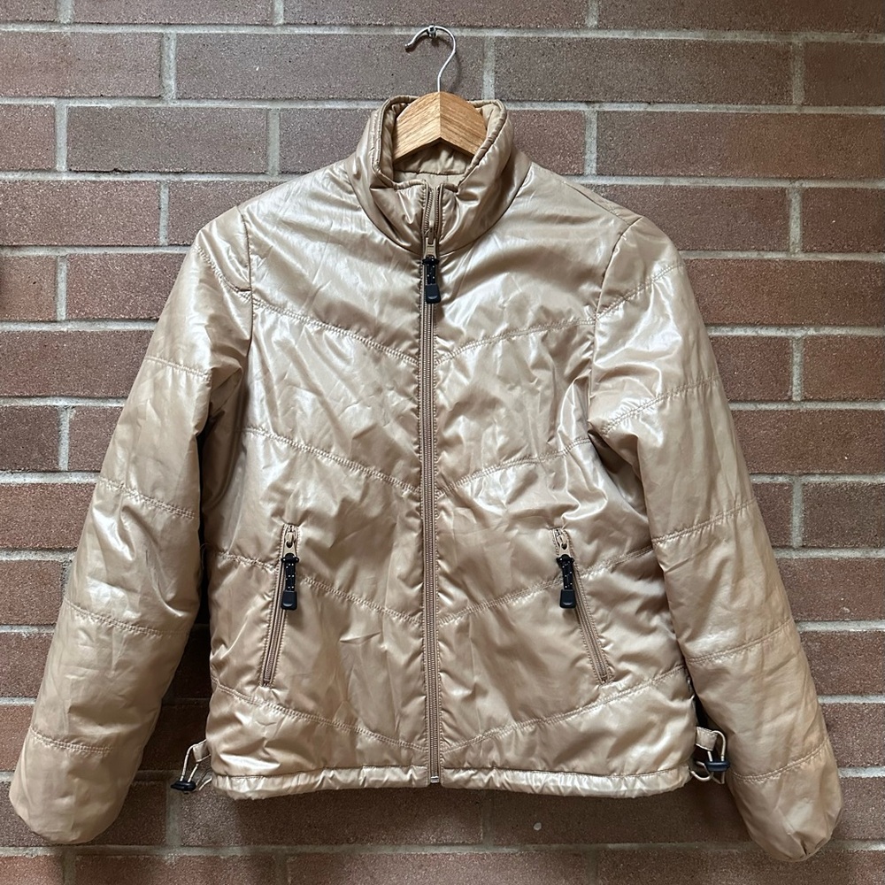 Lightweight shiny tan puffy jacket